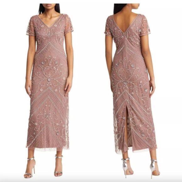 Pisarro Nights mauve dark blush silver sequin embellished short sleeve dress - Picture 1 of 5